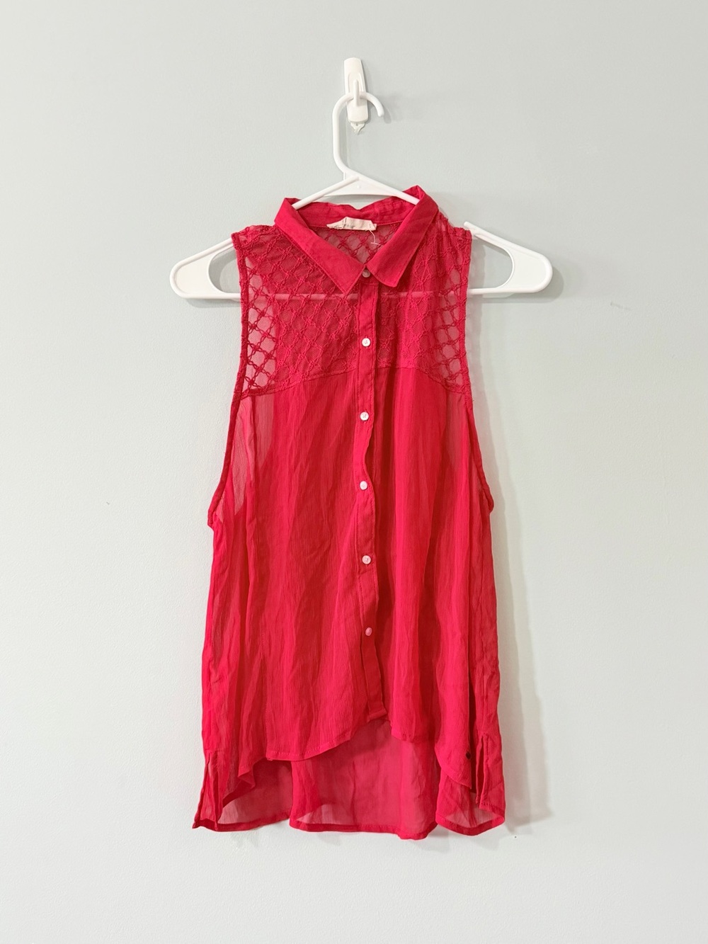 Hollister Size M Red Lace Sleeveless Button Up Blouse Sheer Y2K Boho
